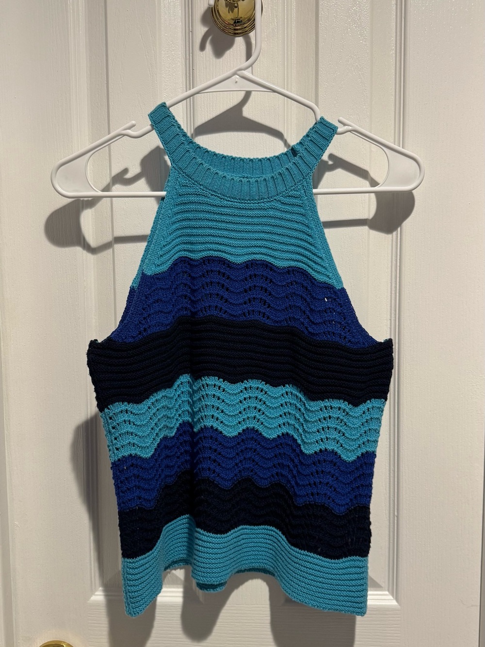 Anthropologie Scallop Striped Knit Halter Tank Top